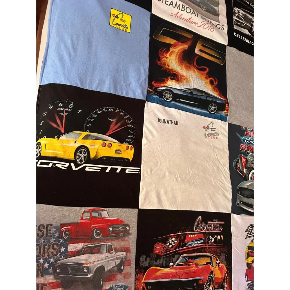 Double Sided Repurposed Upcycled T-shirt Blanket Car Lovers Blanket Twin Fleece
